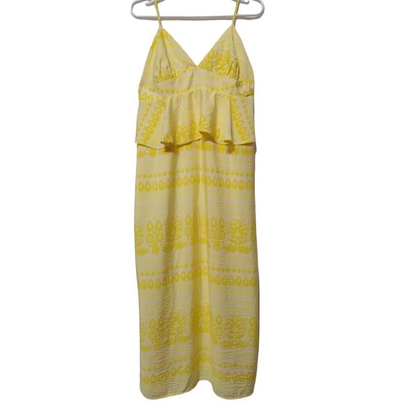 Yellow & White Sleeveless Summer Dress With Floral Pattern, Adjustable Straps. - Picture 2 of 8